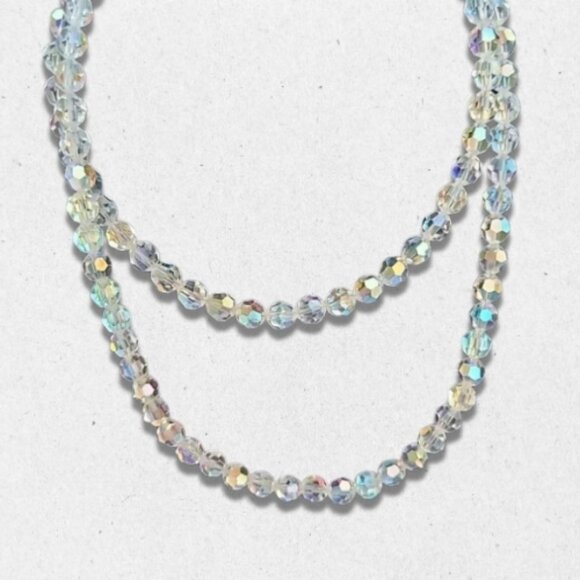 Vintage Faceted Aurora Borealis Beaded Necklace Barrel Clasp Clear/Iridescent OS - Picture 2 of 5